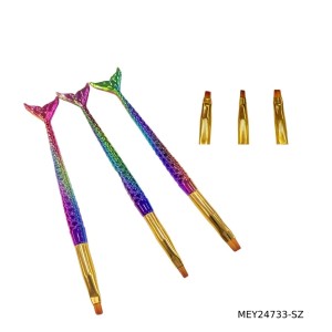 Kit 3 Pincel  para Unhas Formato Sereia