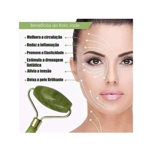 Kit Massageador Facial Jade Roller Anti Sinais