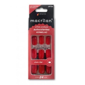Unhas Postiças Autocolantes Vermelho Efeito Gel Macrilan