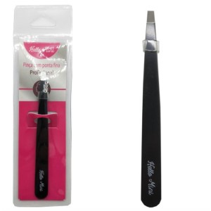 Pinça para Sobrancelha Ponta Reta Profissional Hello Mini PI146-1 (Preta)